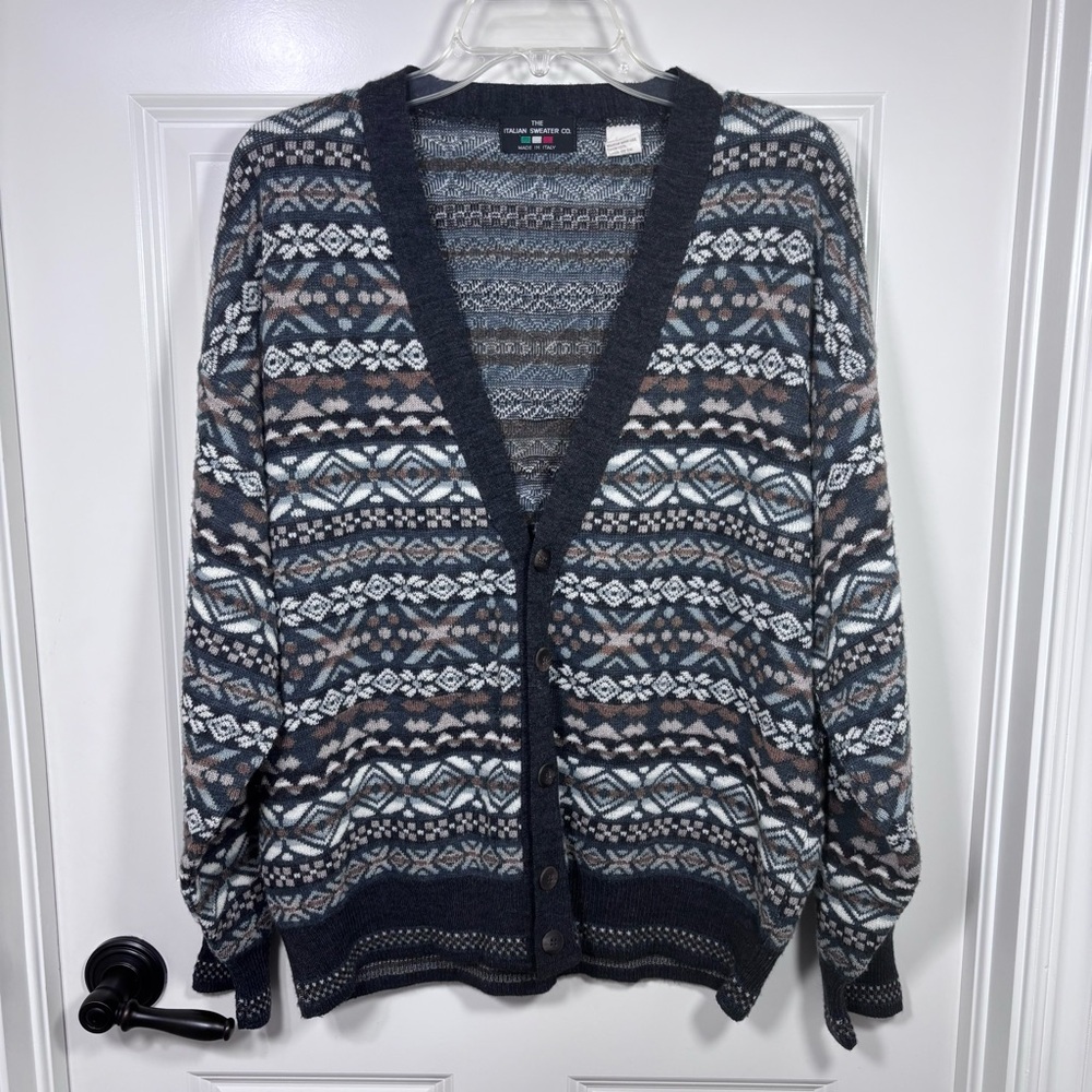 VTG The Italian Sweater Co V-Neck Wool Blend Cardigan Men’s L Made in Italy